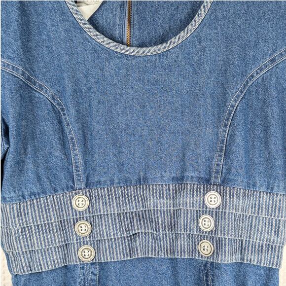 Miss Daisy 6 Made in USA Denim Dress Blue Button Waist 80s Vintage Cotton Midi - Picture 2 of 5